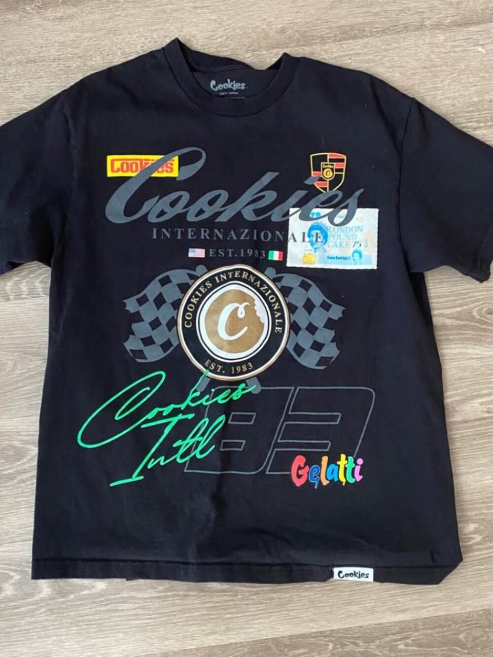 Cookies International Men’s Large Black Graphic T-Shirt Circle Logo Checkered